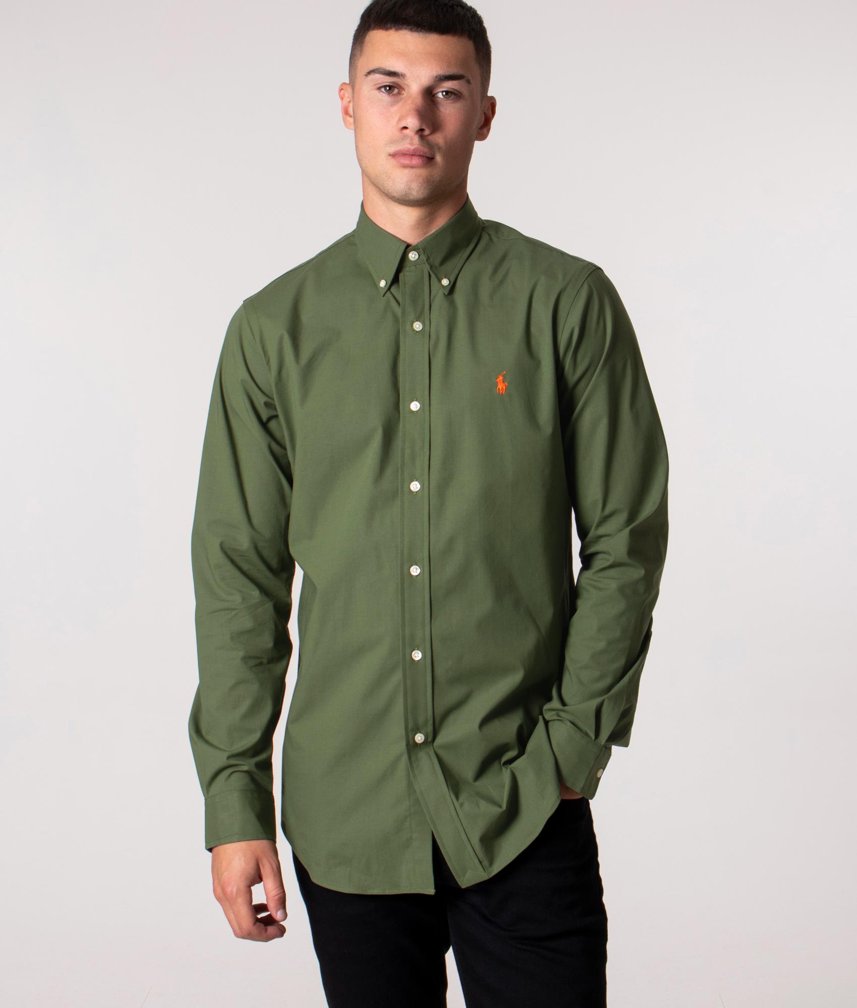 Custom-Fit-Stretch-Cotton-Poplin-Shirt-Olive-Ralph-EQVVS