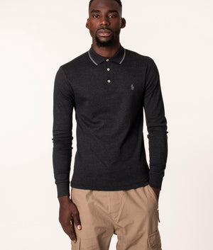 Slim Fit Long Sleeve Polo Shirt Black Marl Heather, Polo Ralph Lauren