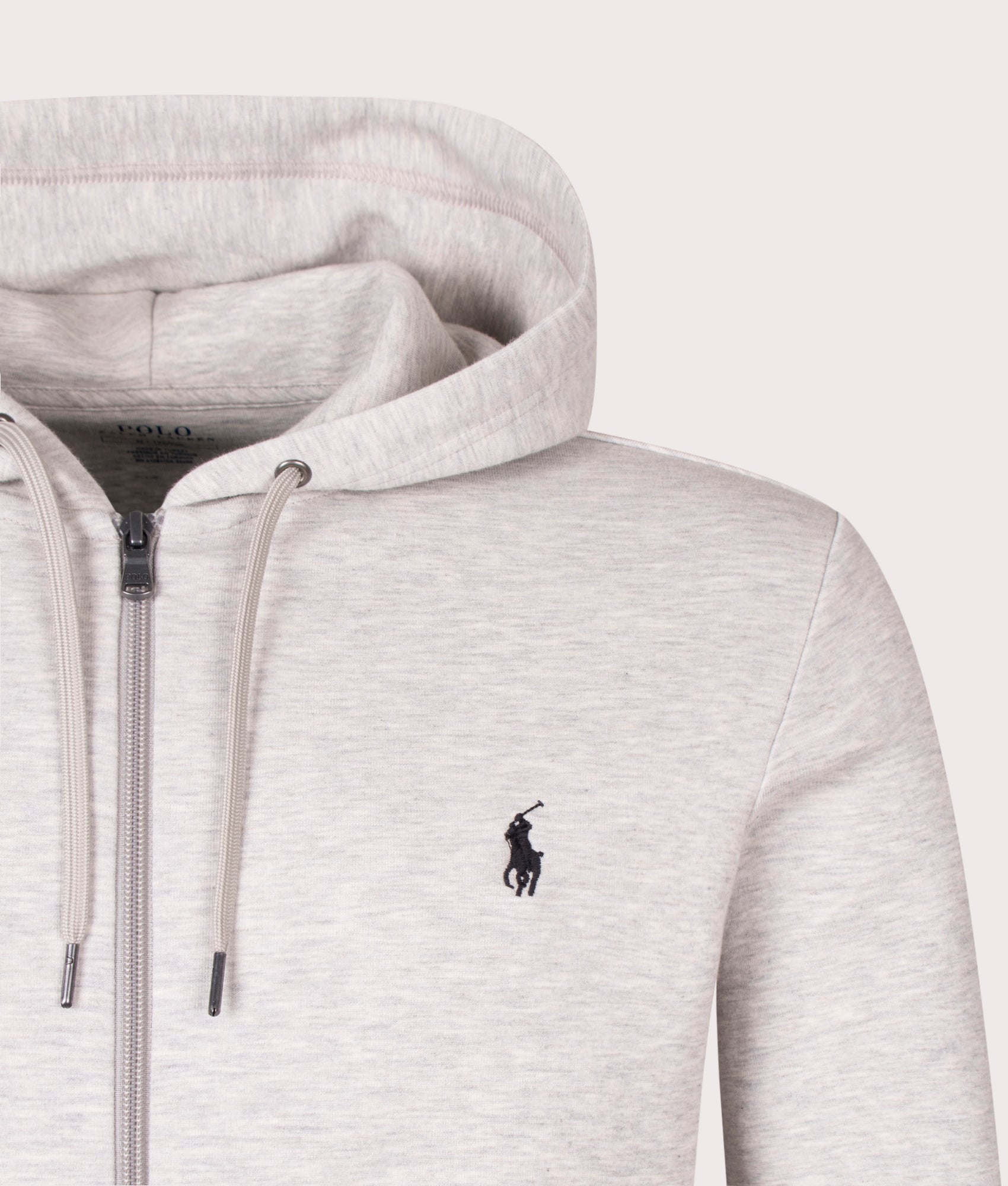 Polo Ralph Lauren Zip Through Hoodie in LT Sport Heather at EQVVS Menswear. Detail Shot. 