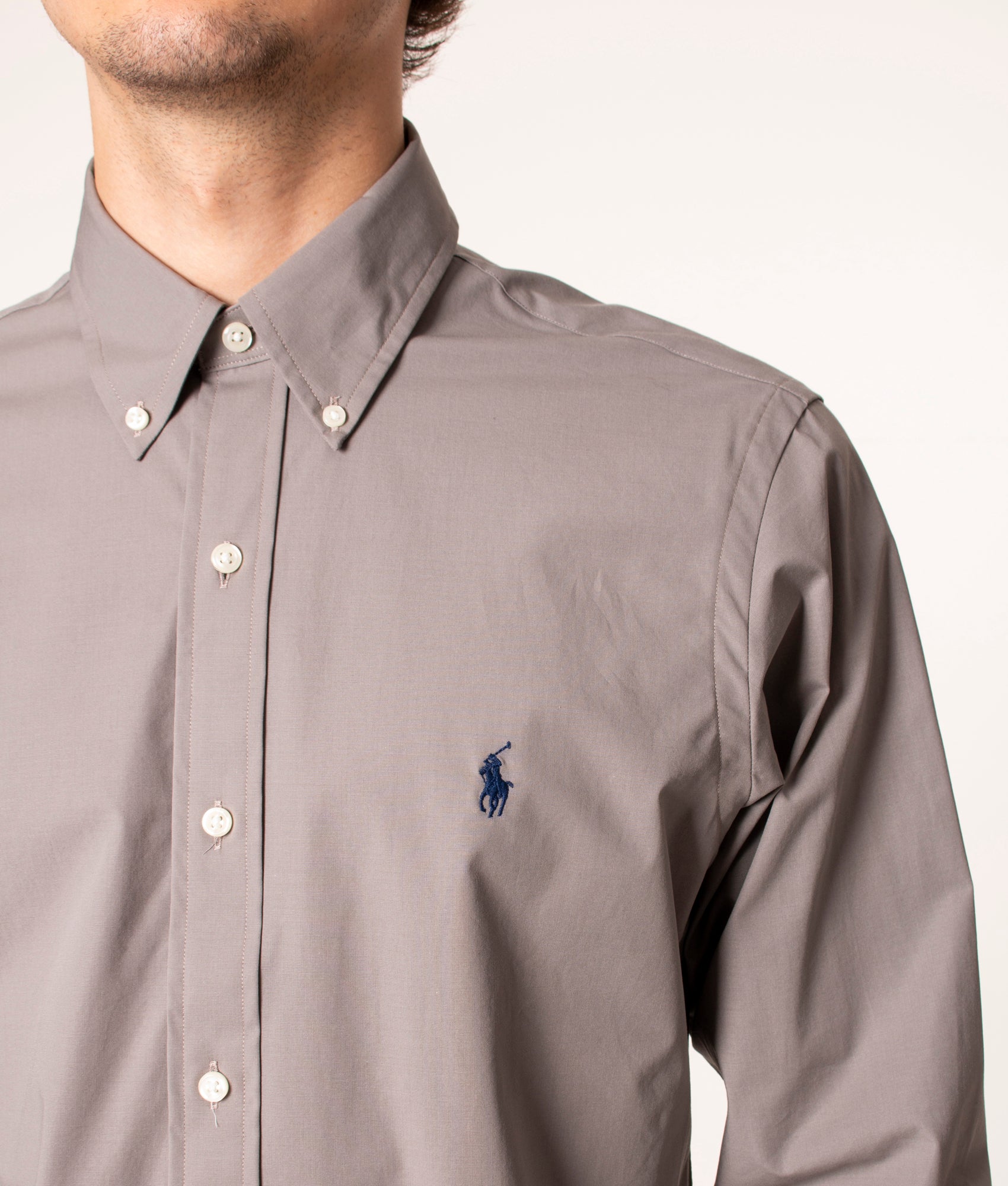 Custom Fit Sport Shirt in 006 Grey, Polo Ralph Lauren, EQVVS, Front Detail Model