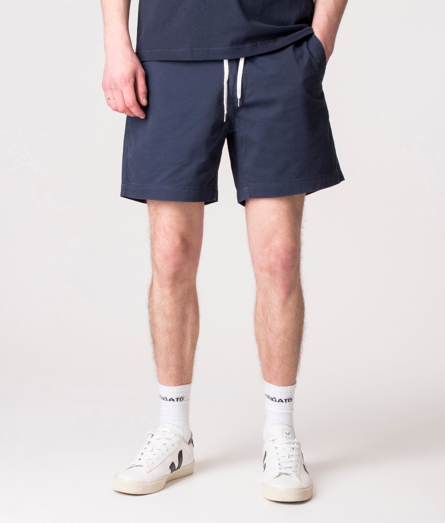 Polo Ralph Lauren Regular Fit Prepster Stretch Twill Chino Shorts in Nautical Ink at EQVVS Menswear. Model front shot.