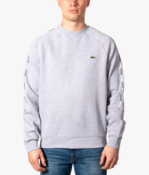 Logo-Taped-Cotton-Fleece-Sweatshirt -Silver-Chine-Lacoste-EQVVS