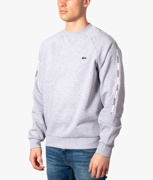 Logo-Taped-Cotton-Fleece-Sweatshirt -Silver-Chine-Lacoste-EQVVS