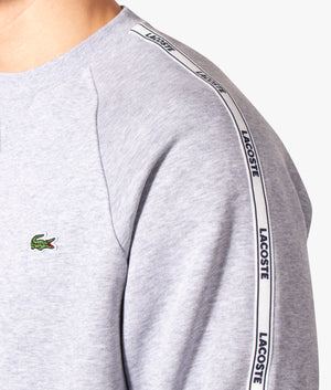 Logo-Taped-Cotton-Fleece-Sweatshirt -Silver-Chine-Lacoste-EQVVS