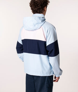 Lacoste Water-Repellent Colour-block Jacket in Rill/Navy Blue-Flamingo at EQVVS, Model back angle