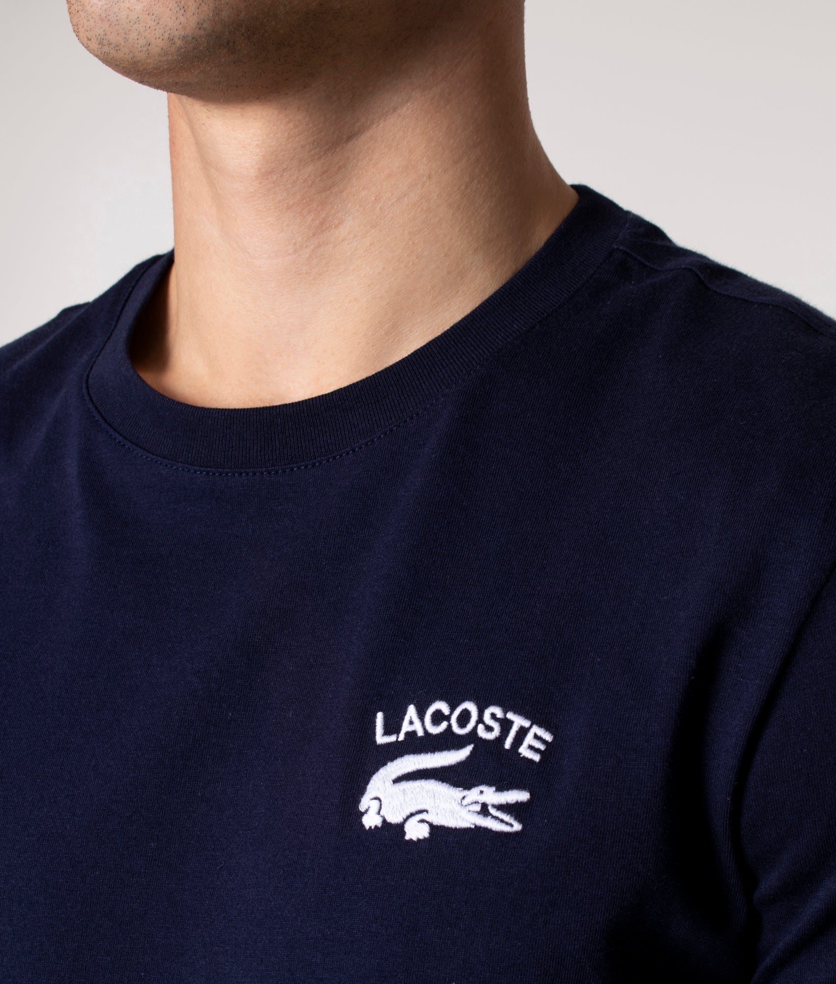 Subtle Graphic T-Shirt in Navy by Lacoste at EQVVS. Detail Shot. 