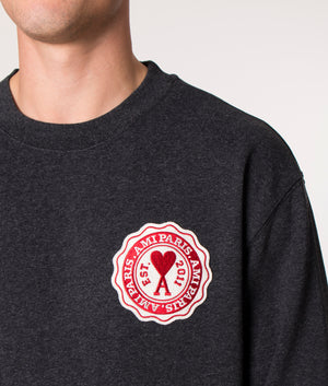 AMI Patch Sweatshirt in Dark Grey, EQVVS. Model, detail. 
