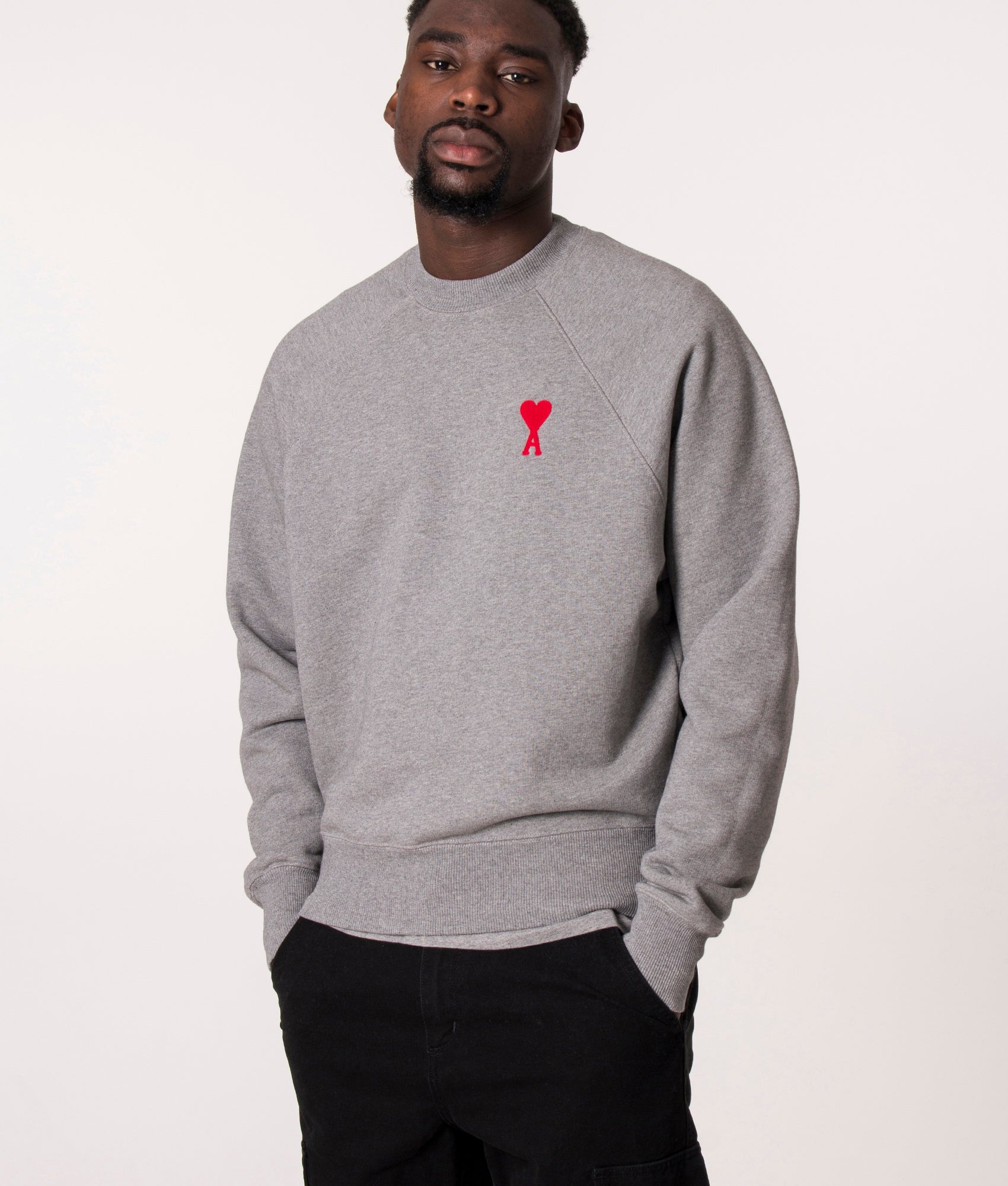 Contrast-ADC-Logo-Sweatshirt-Heather-Grey/Red-AMI-EQVVS