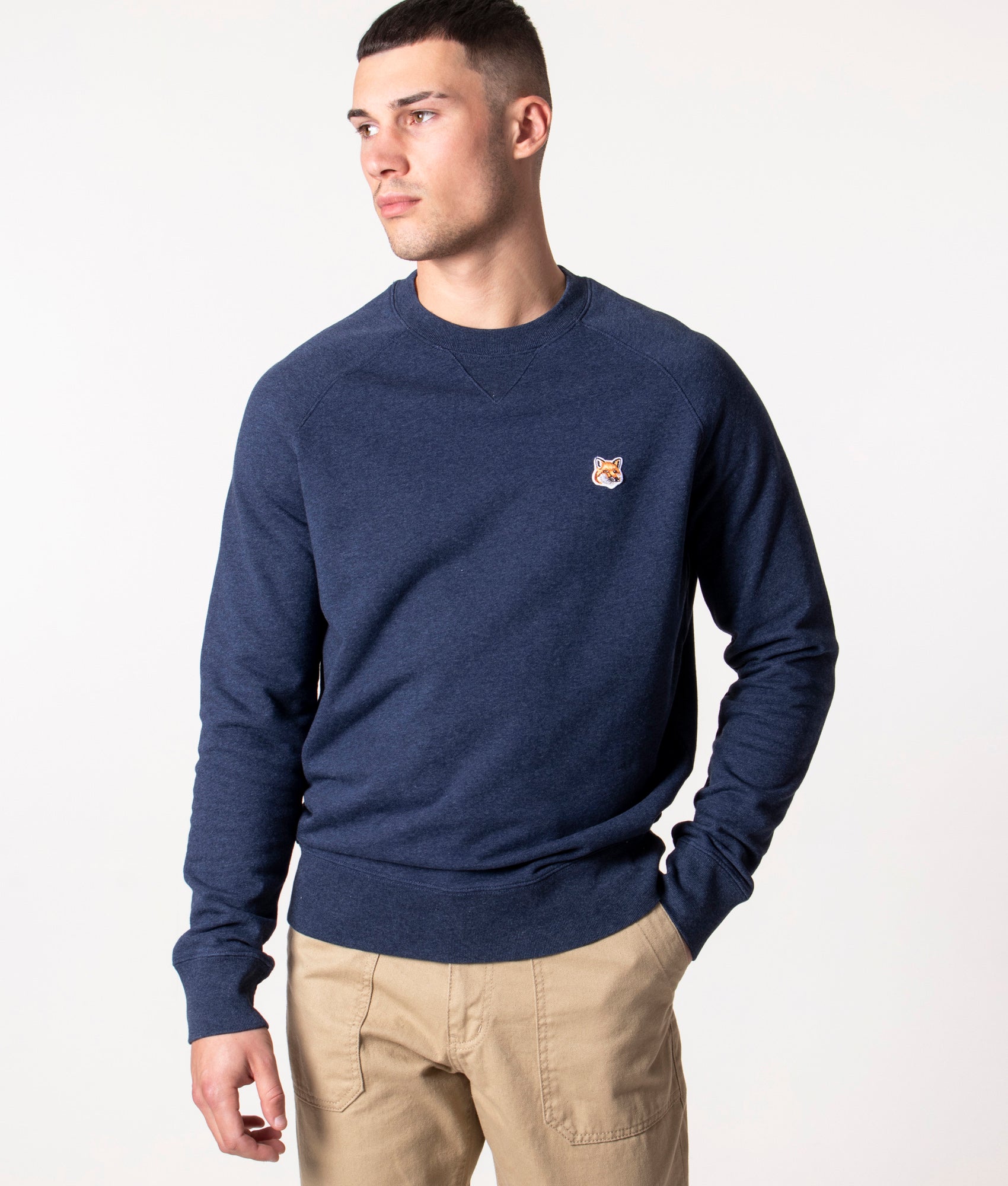 Fox-Head-Patch-Classic-Sweatshirt-Navy-Melange-Maison-Kitsune-EQVVS
