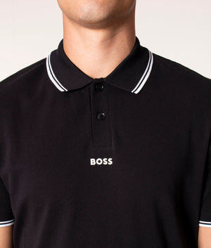 Pchup Polo Shirt in 001 Black, BOSS, EQVVS Close Up Model Shot