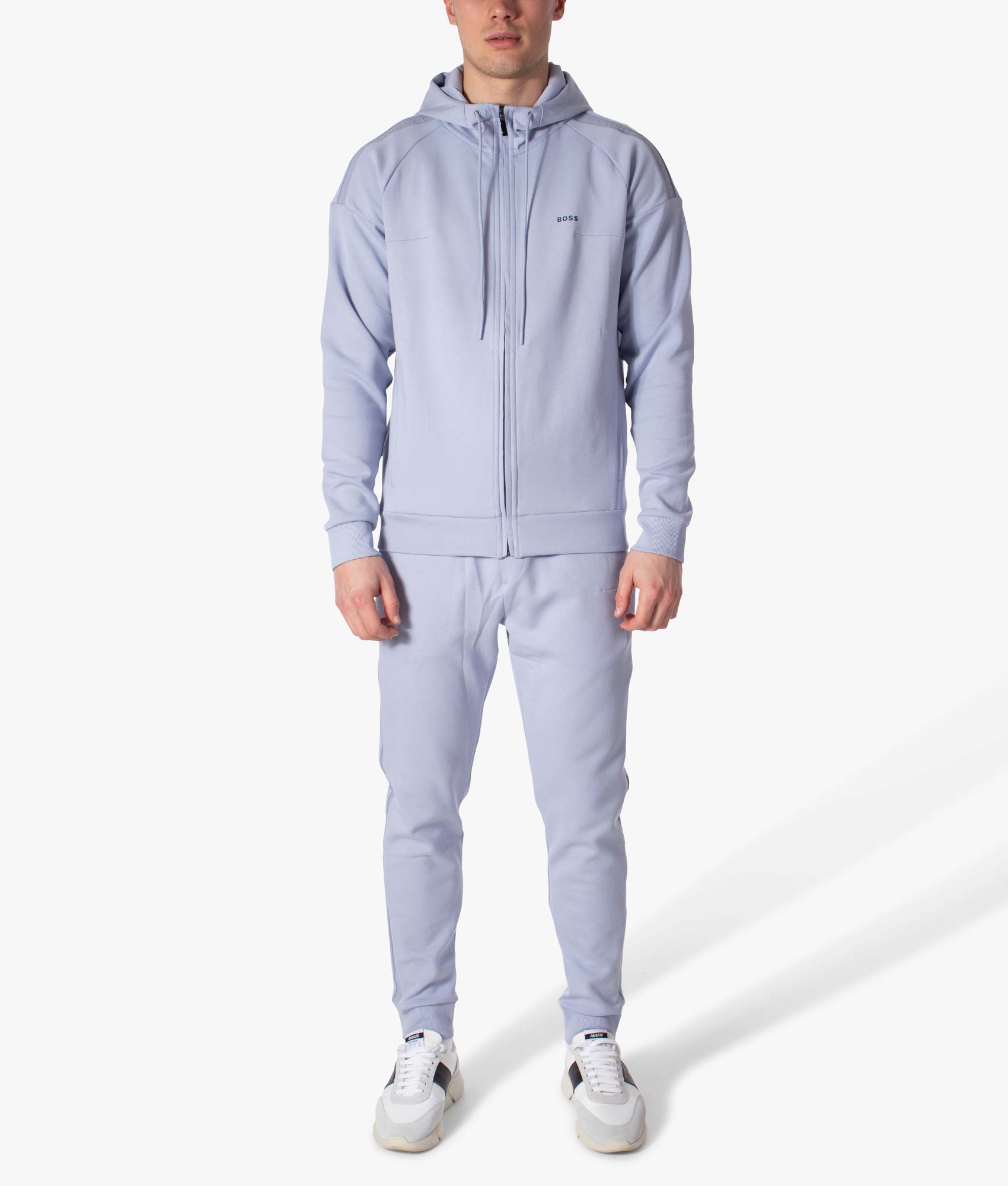 BOSS Saggy Zip Through Hoodie in Open Blue at EQVVS, model matching set 1