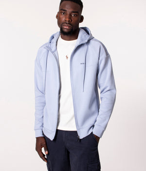 BOSS Saggy Zip Through Hoodie in Open Blue at EQVVS, Model Front