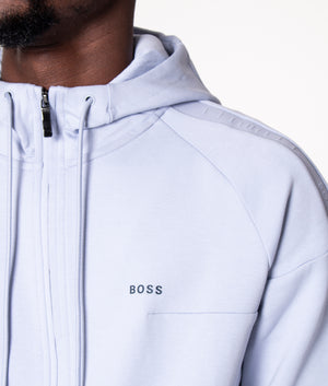 BOSS Saggy Zip Through Hoodie in Open Blue at EQVVS, Model front detail