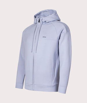 BOSS Saggy Zip Through Hoodie in Open Blue at EQVVS, Mannequin Front Angle
