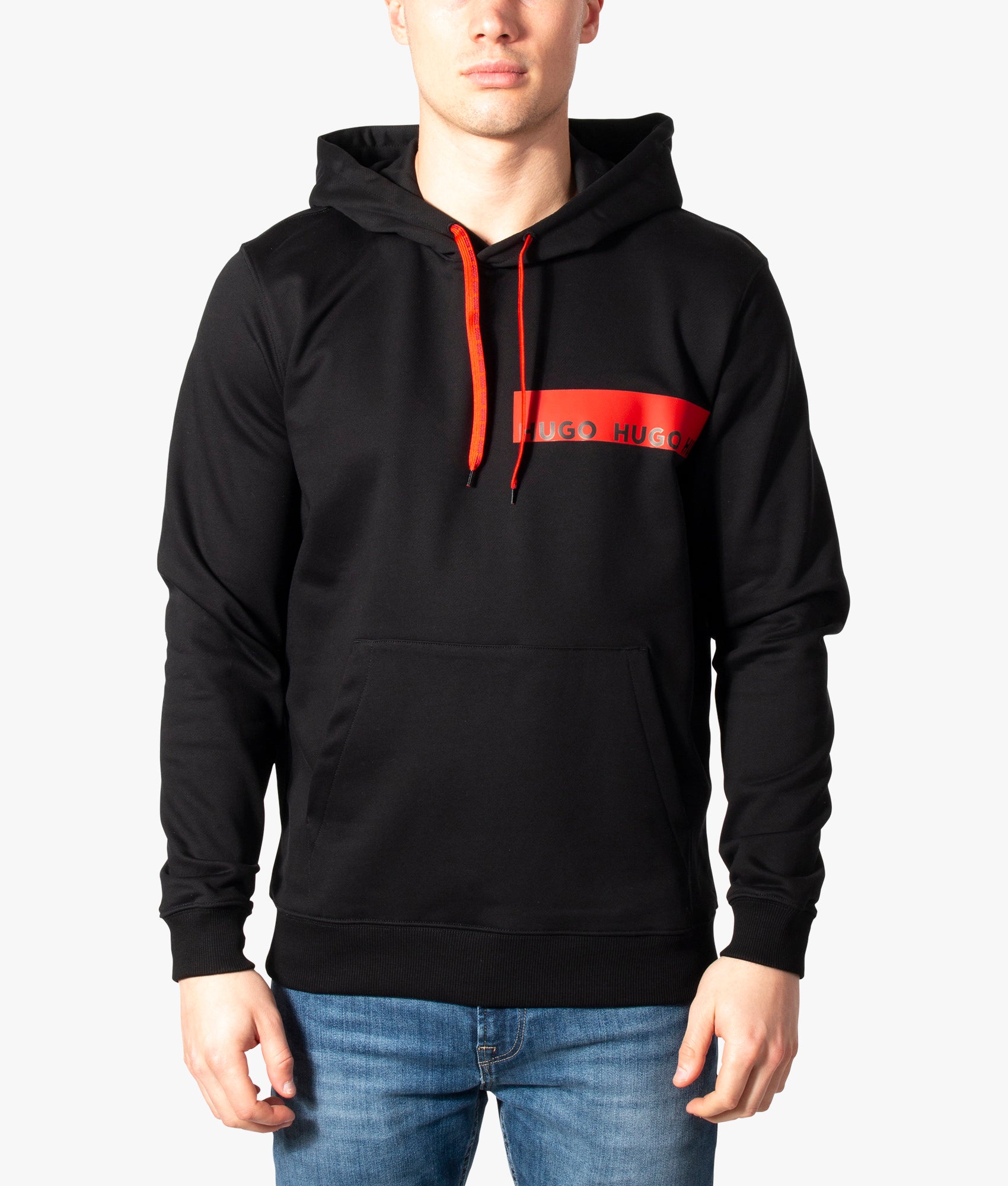 Diorgione-Relaxed-Fit-Red-Logo-Tape-Hoodie-Black-Hugo-EQVVS