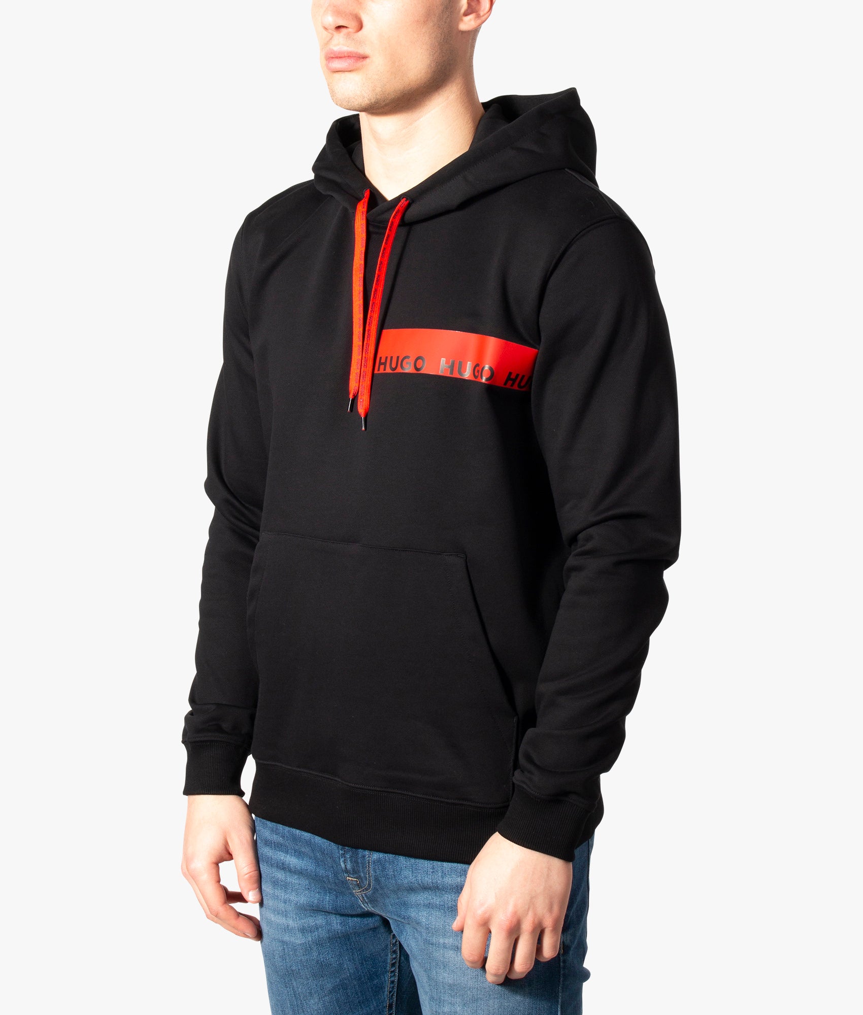 Diorgione-Relaxed-Fit-Red-Logo-Tape-Hoodie-Black-Hugo-EQVVS