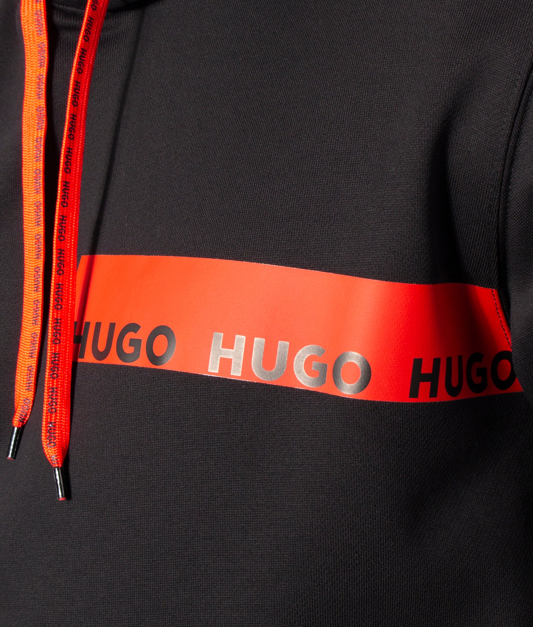 Diorgione-Relaxed-Fit-Red-Logo-Tape-Hoodie-Black-Hugo-EQVVS