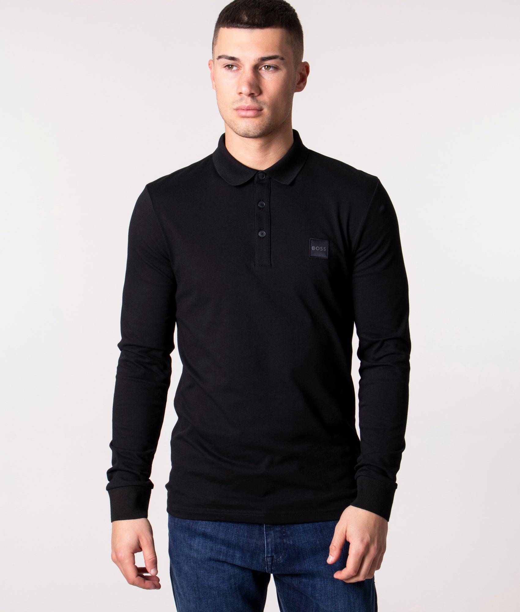 Slim Fit Long Sleeve Passerby Polo Shirt Black BOSS EQVVS