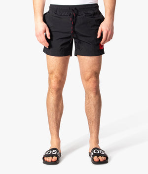 Dominica-Quick-Drying-Red-Logo-Label-Swim-Shorts-Black-HUGO-EQVVS