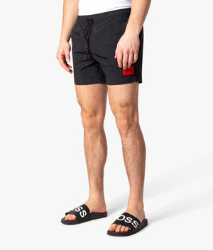 Dominica-Quick-Drying-Red-Logo-Label-Swim-Shorts-Black-HUGO-EQVVS