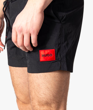 Dominica-Quick-Drying-Red-Logo-Label-Swim-Shorts-Black-HUGO-EQVVS