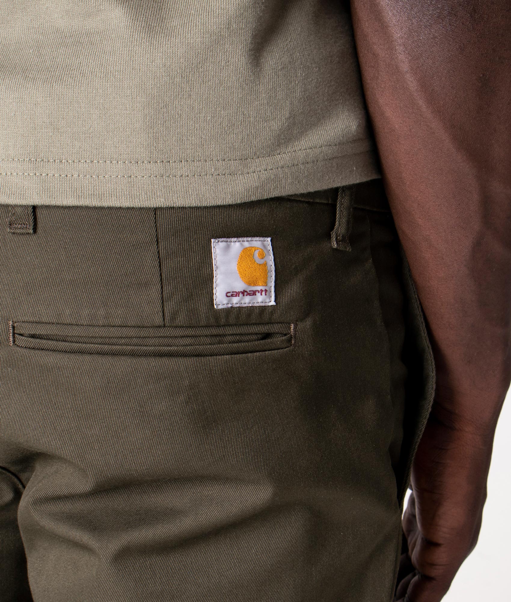 Sid Chino Shorts in Khaki, Carhartt WIP at EQVVS. Detail Shot. 