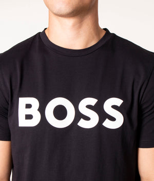 Thinking 1 T-Shirt in 002 Black, BOSS, EQVVS, Front Model Detail Shot
