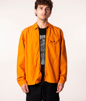BOSS Oversized Lool 1 Overshirt in Open Orange at EQVVS, Model front