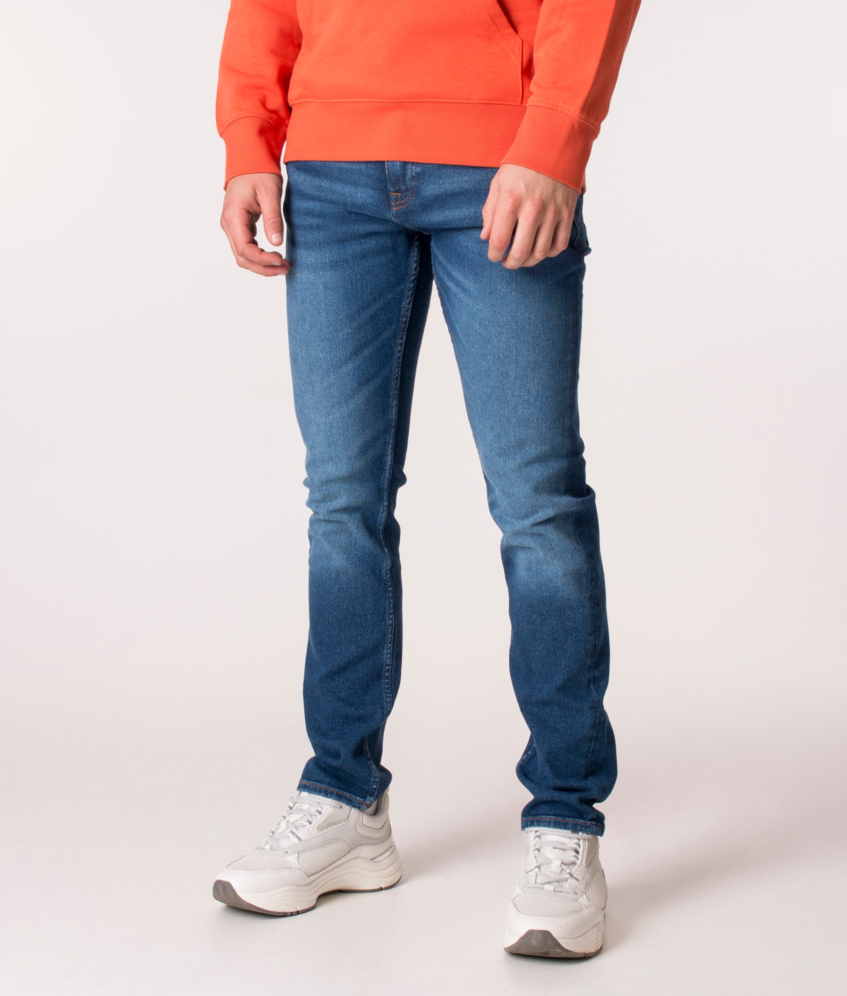 Slim Fit Comfort-Stretch Delaware Jeans | Angled image | BOSS | EQVVS 