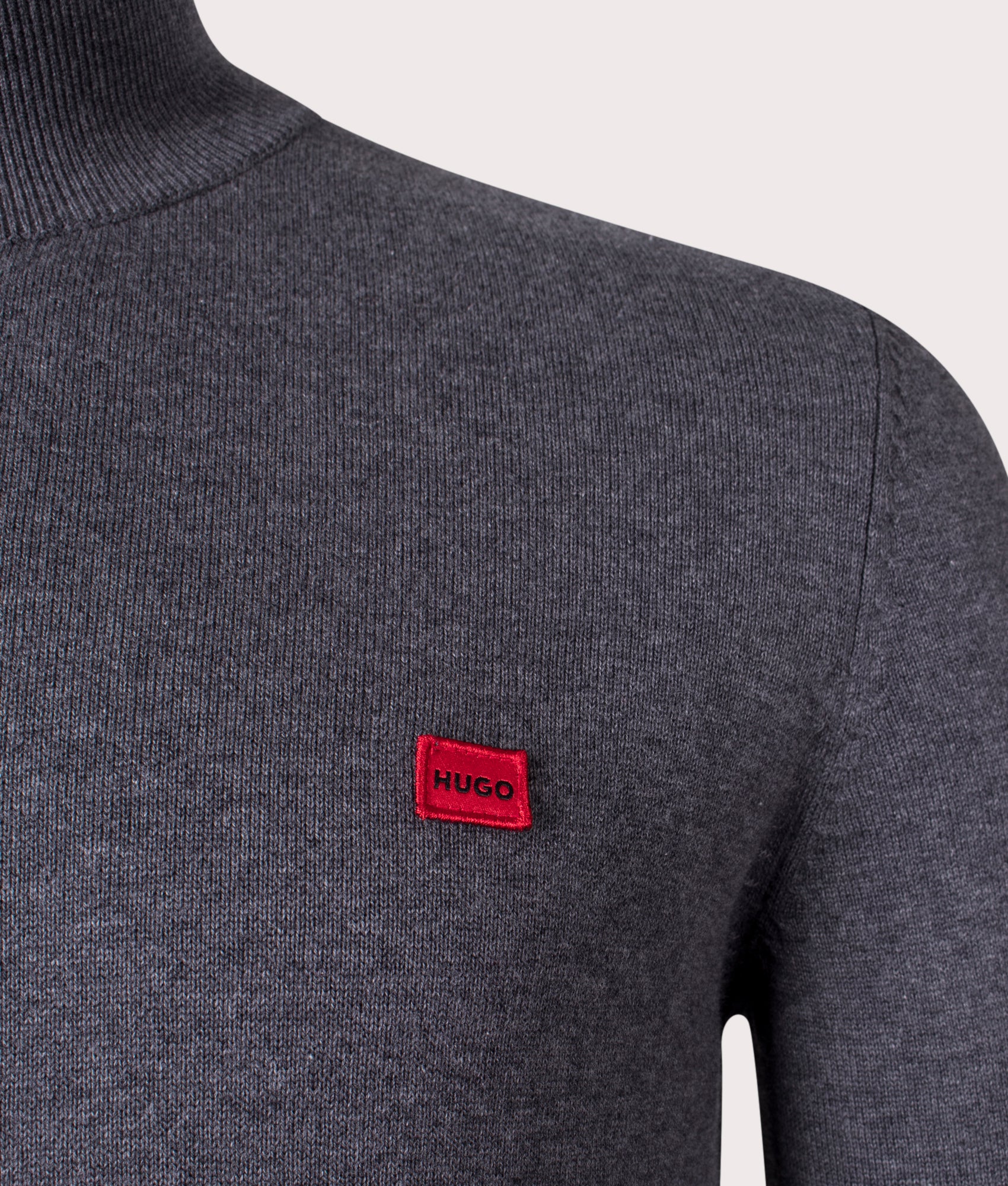 HUGO, Quarter Zip Knit in Dark Grey, EQVVS. Mannequin detail. 