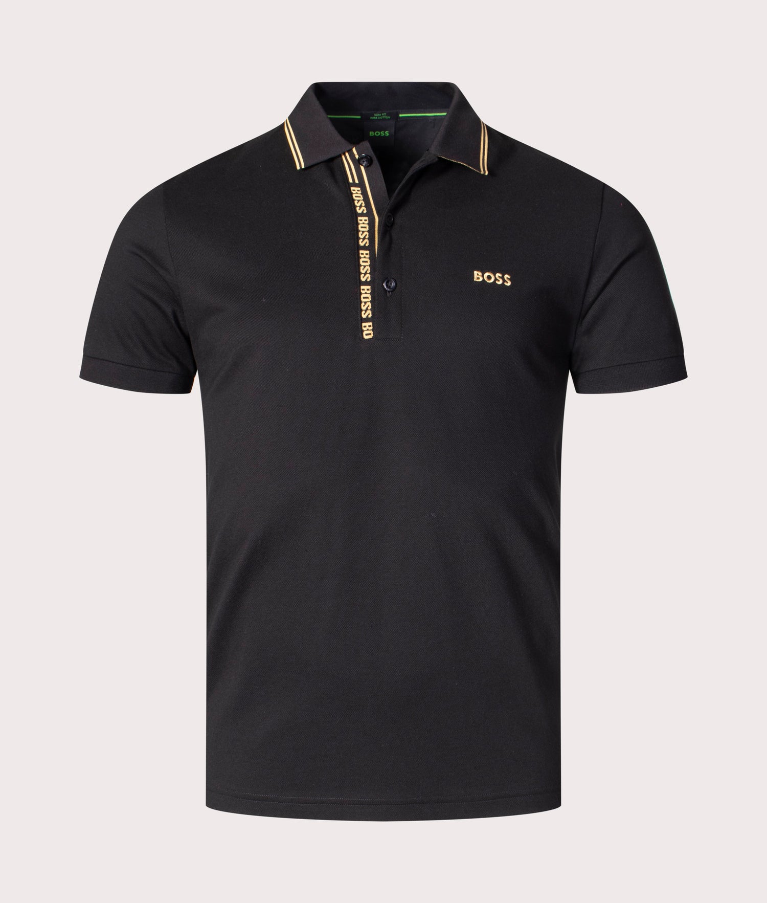 Slim Fit Paule 4 Polo Shirt Black & Gold | BOSS | EQVVS 
