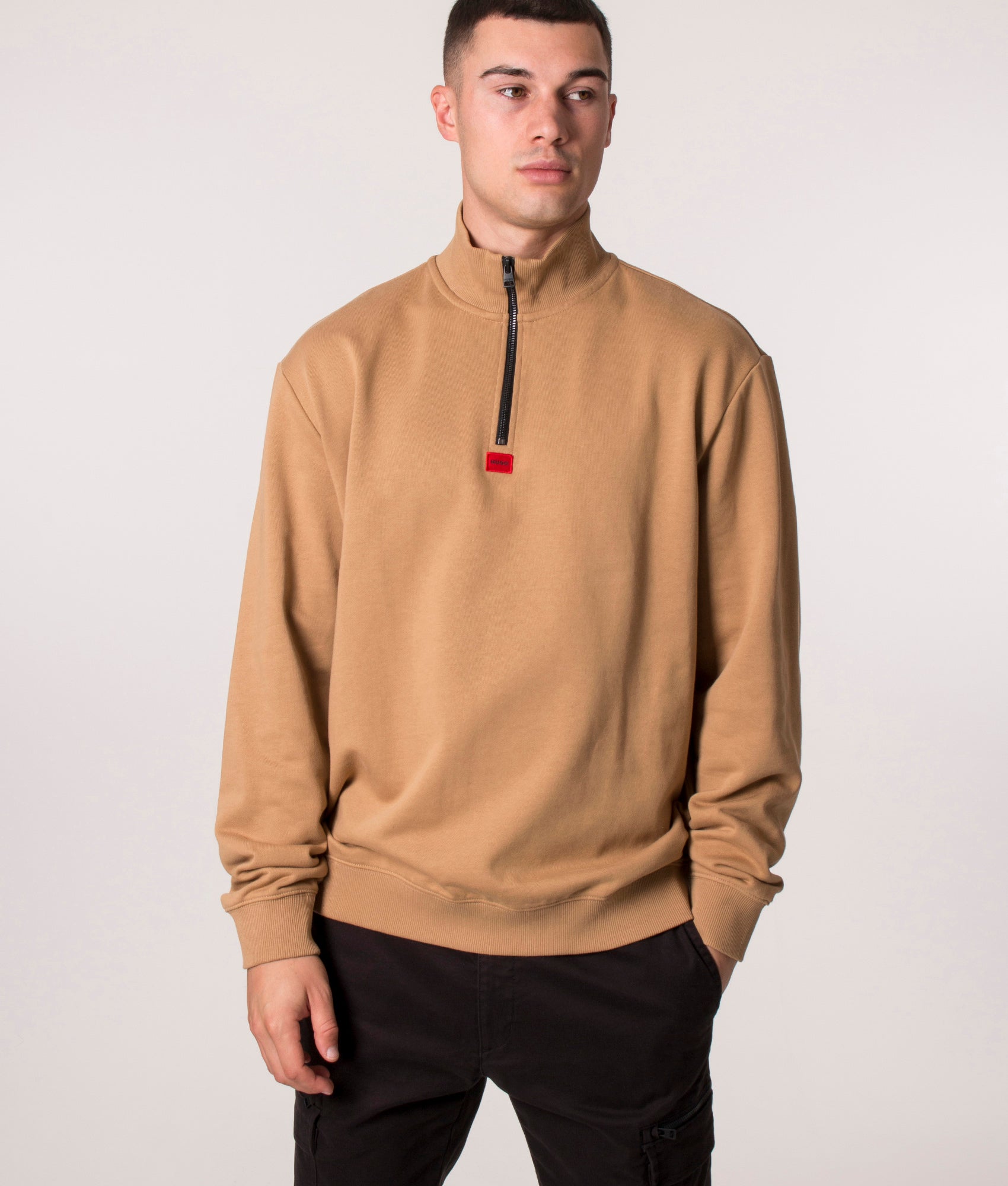 Relaxed-Fit-Durty-Quarter-Zip-Sweatshirt-Light-Brown-HUGO-EQVVS