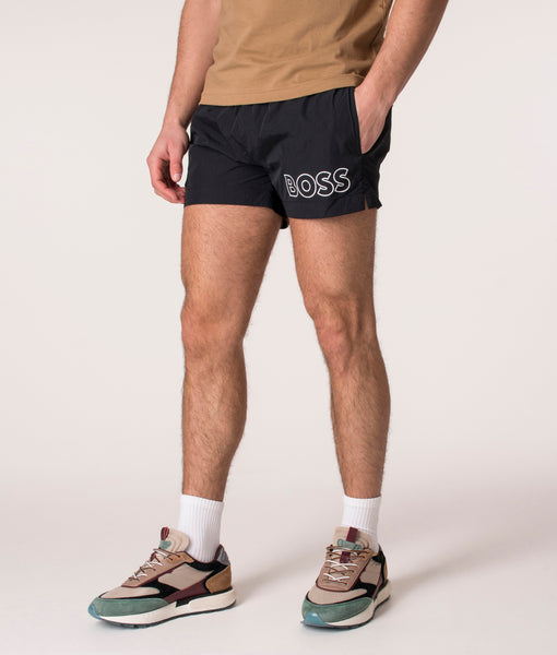 Regular Fit Quick Drying Mooneye Swim Shorts Black | BOSS | EQVVS