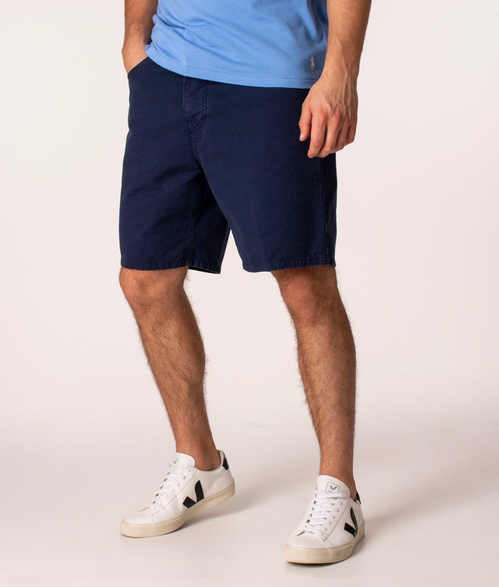 Carhartt WIP Newel Shorts in Blue at EQVVS. Side Shot. 