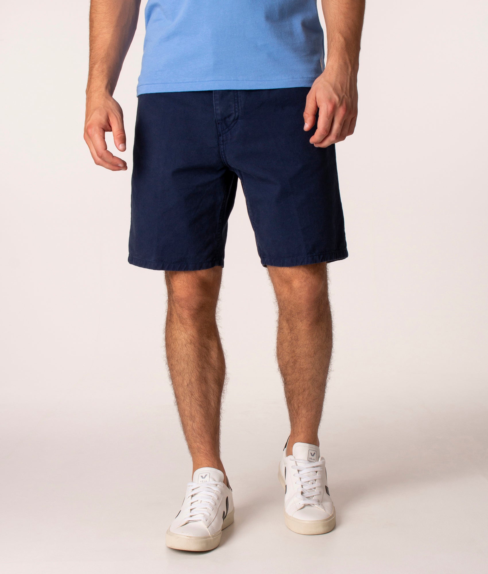 Carhartt WIP Newel Shorts in Blue at EQVVS. Front Shot. 