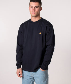 Relaxed-Fit-Long-Sleeve-Chase-T-Shirt-Dark-Navy-Gold-Carhartt-WIP-EQVVS