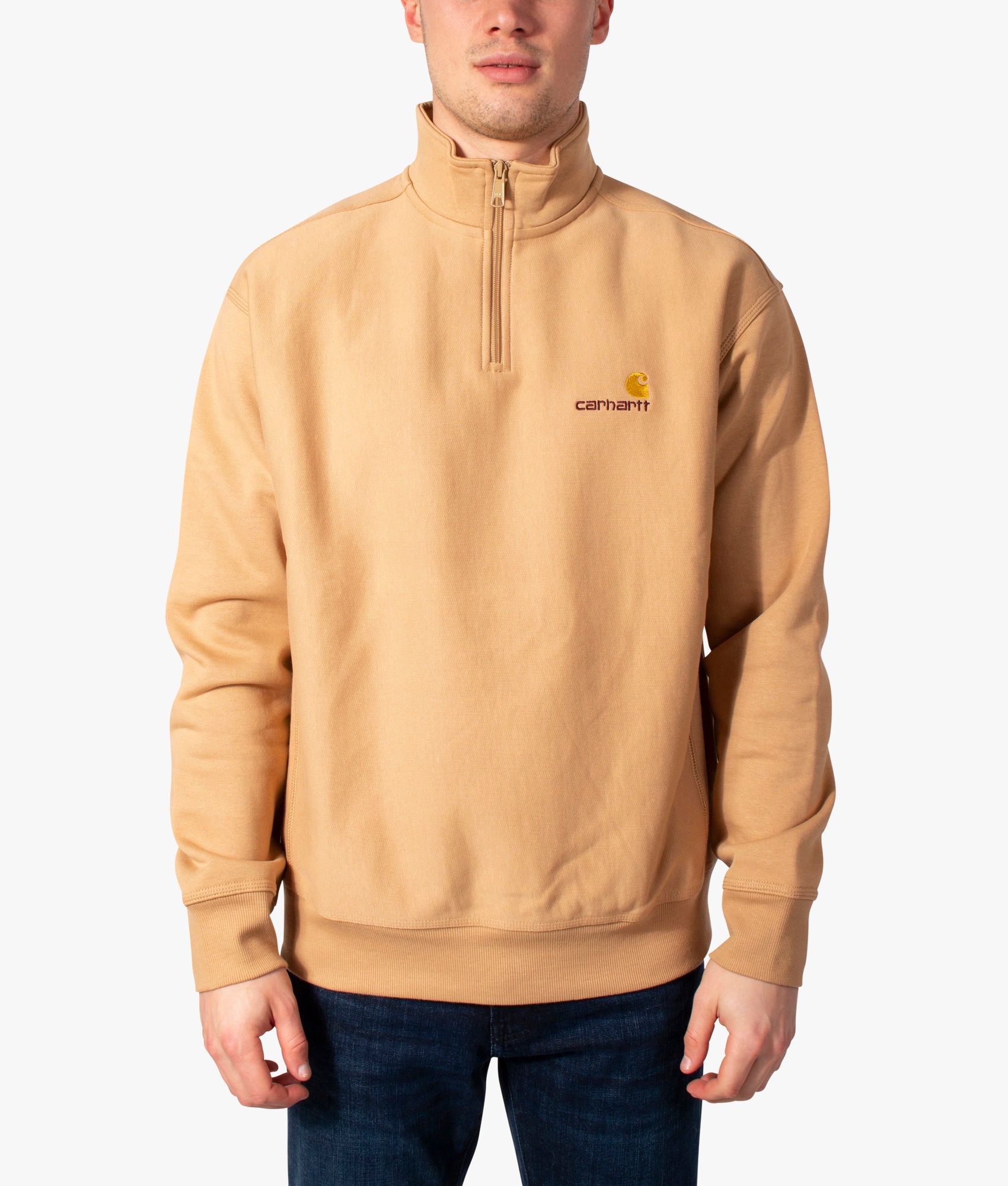 Relaxed-Fit-Quarter-Zip-American-Script-Sweatshirt-Dusty-H-Brown-Carhartt-WIP-EQVVS