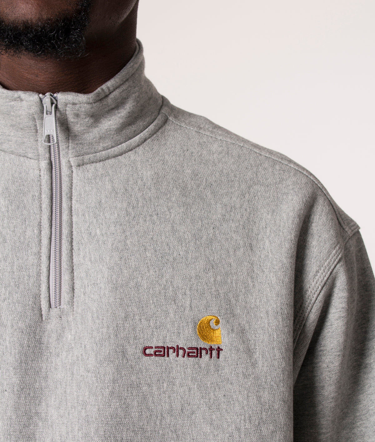Relaxed-Fit-Quarter-Zip-American-Script-Sweatshirt-Grey-Heather-Carhartt-WIP-EQVVS