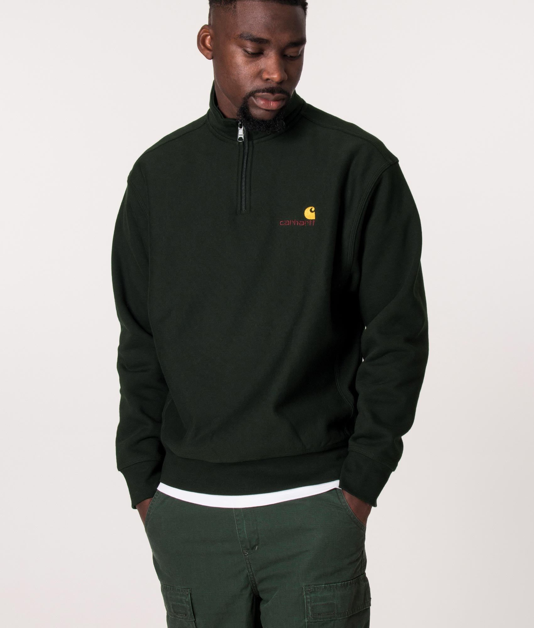 Relaxed-Fit-Quarter-Zip-American-Script-Sweatshirt-Dark-Cedar-Carhartt-WIP-EQVVS