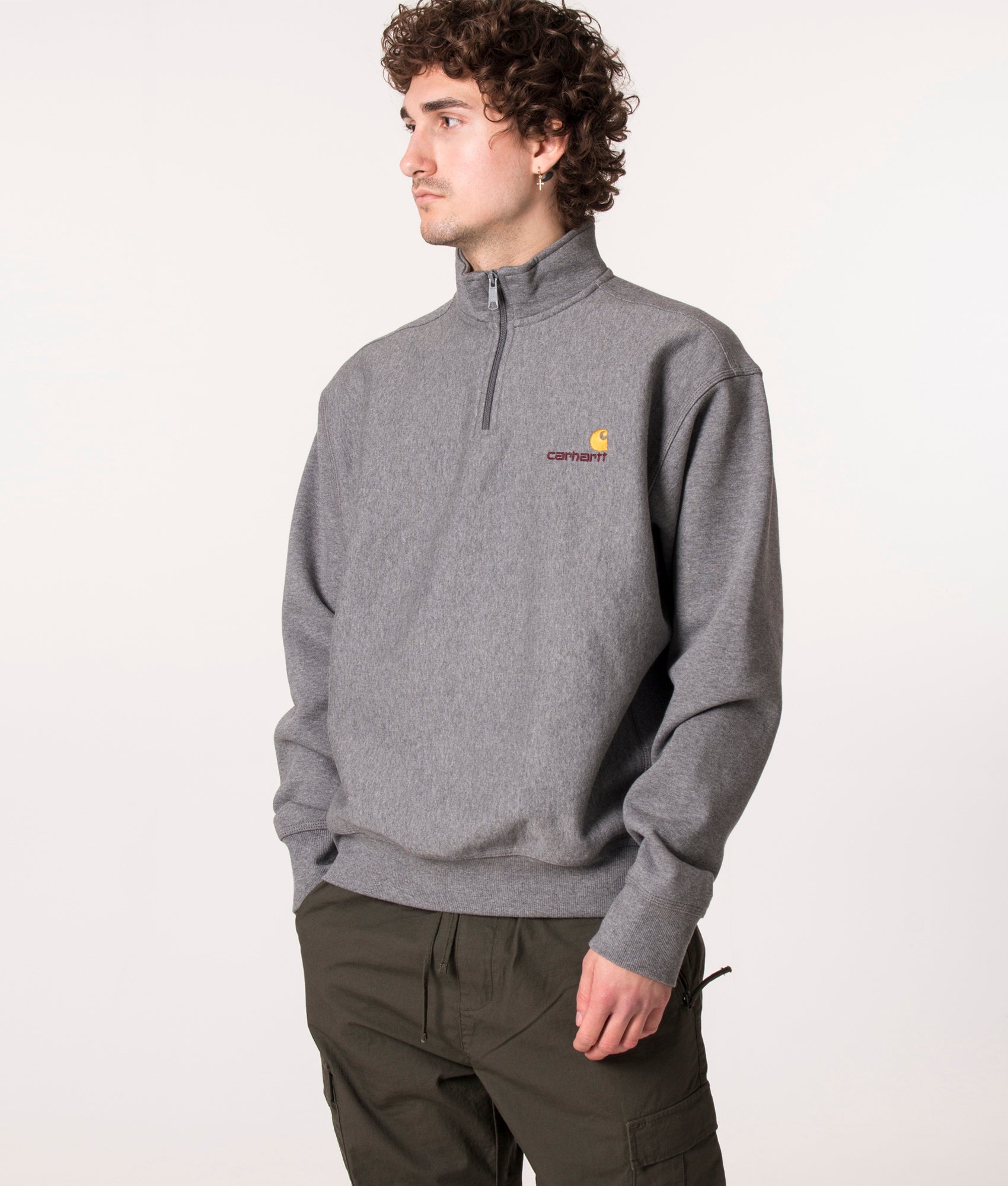 Relaxed-Fit-Quarter-Zip-American-Script-Sweatshirt-Dark-Grey-Heather-Carhartt-WIP-EQVVS