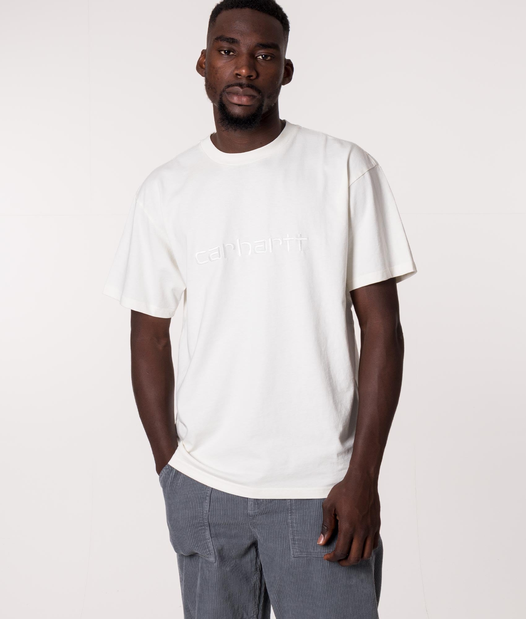 Carhartt WIP Relaxed Fit Duster T-Shirt in Cream at EQVVS. Front Shot. 