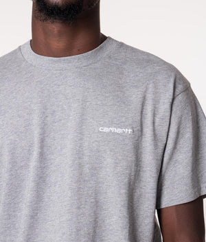 Carhartt WIP Script Embroidery T-Shirt in Grey at EQVVS. Detail Shot. 