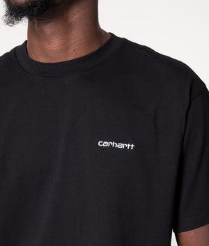 Carhartt WIP Script Embroidery T-Shirt in Black at EQVVS. Detail Shot. 