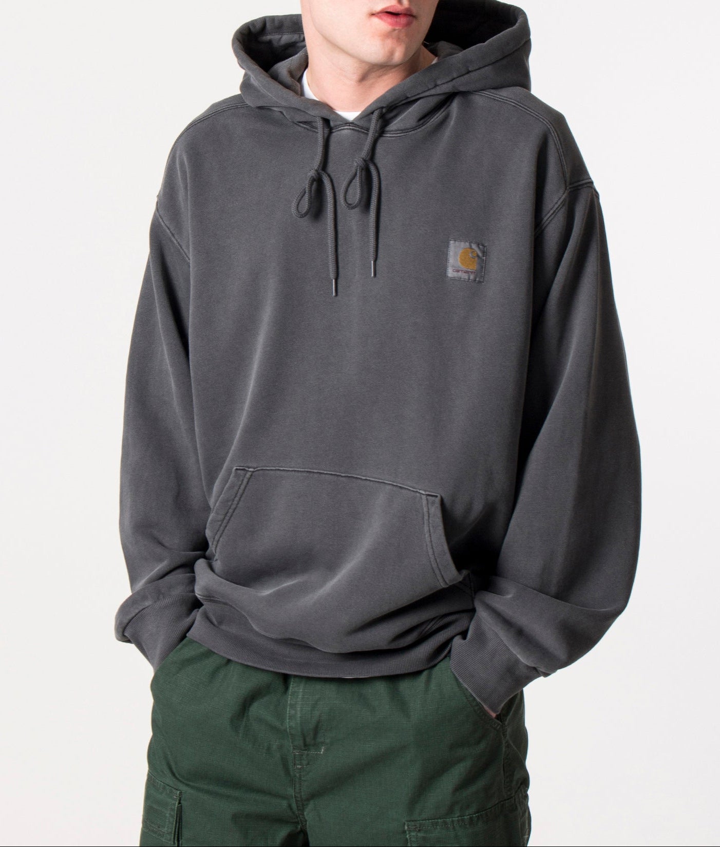 Carhartt WIP Oversized Nelson Hoodie  in Black at EQVVS Menswear. Model shot.