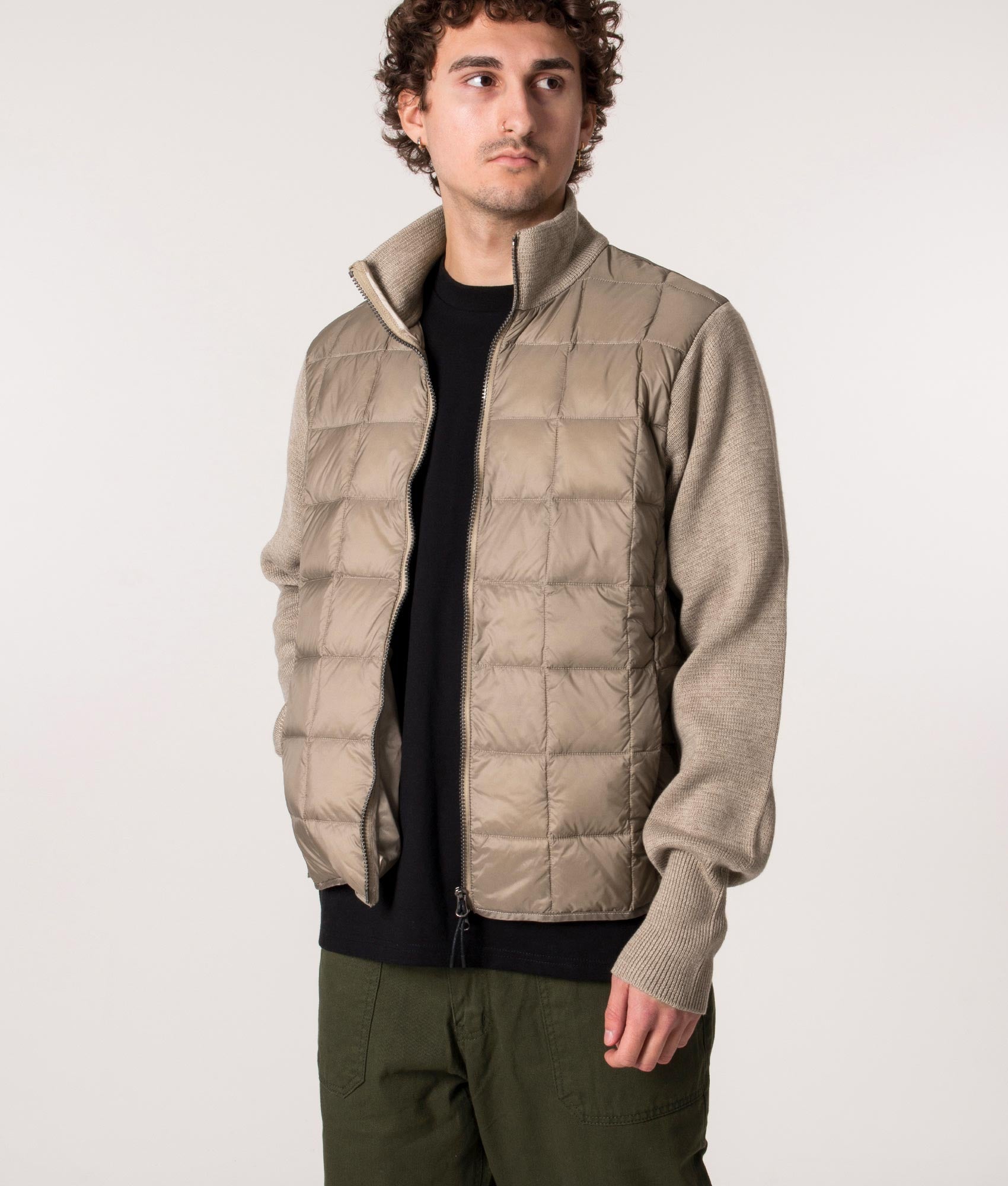 High-Neck-Down-Hybrid-Jacket-Khaki-TAION-EQVVS