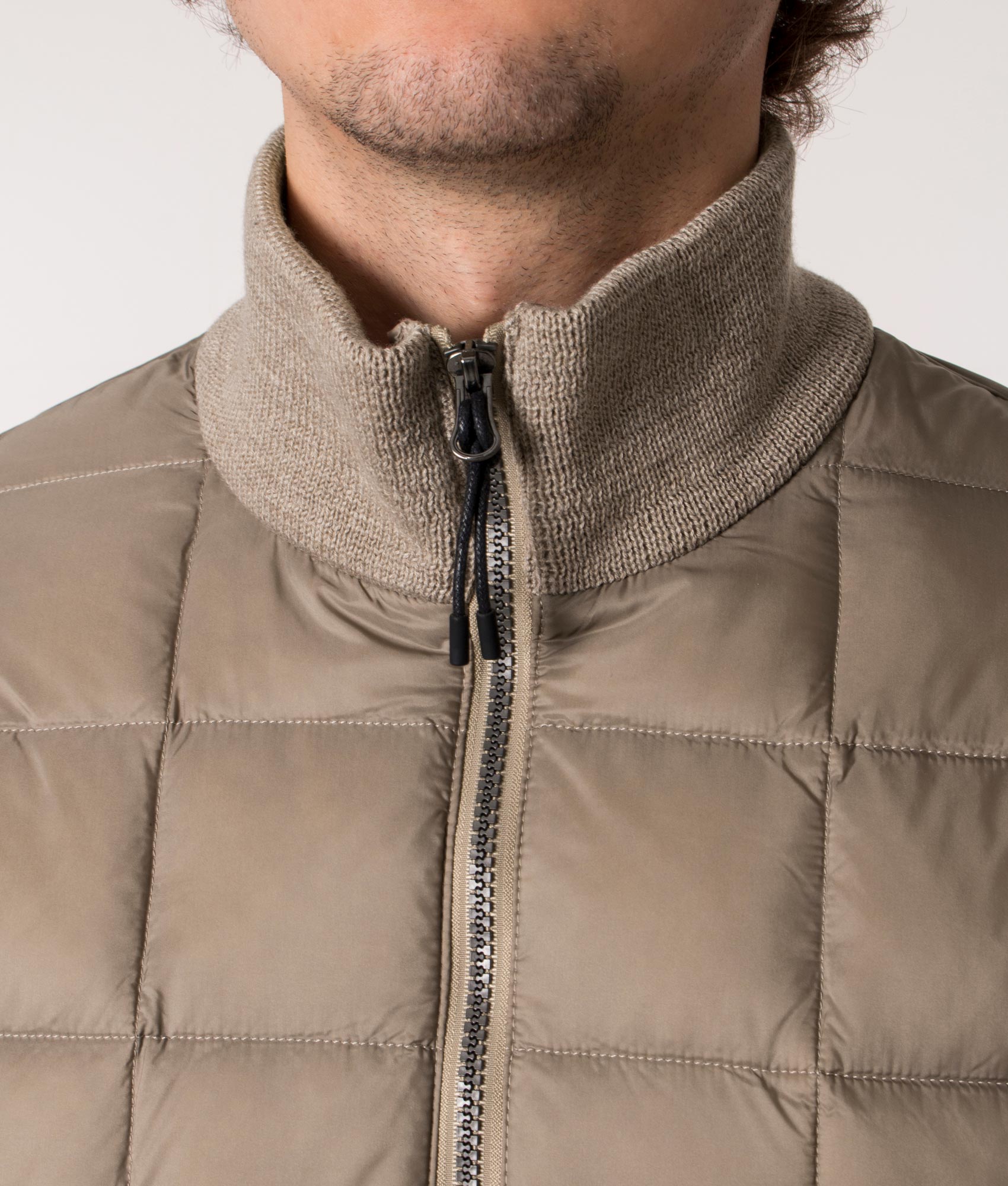 High-Neck-Down-Hybrid-Jacket-Khaki-TAION-EQVVS