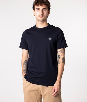 Fred Perry Ringer T-Shirt in Navy at EQVVS. Front Shot. 