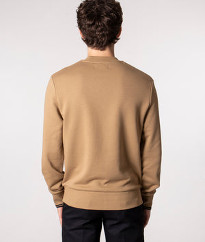 Fred Perry Crew Neck Sweatshirt in Warm Stone at EQVVS. Back Shot. 
