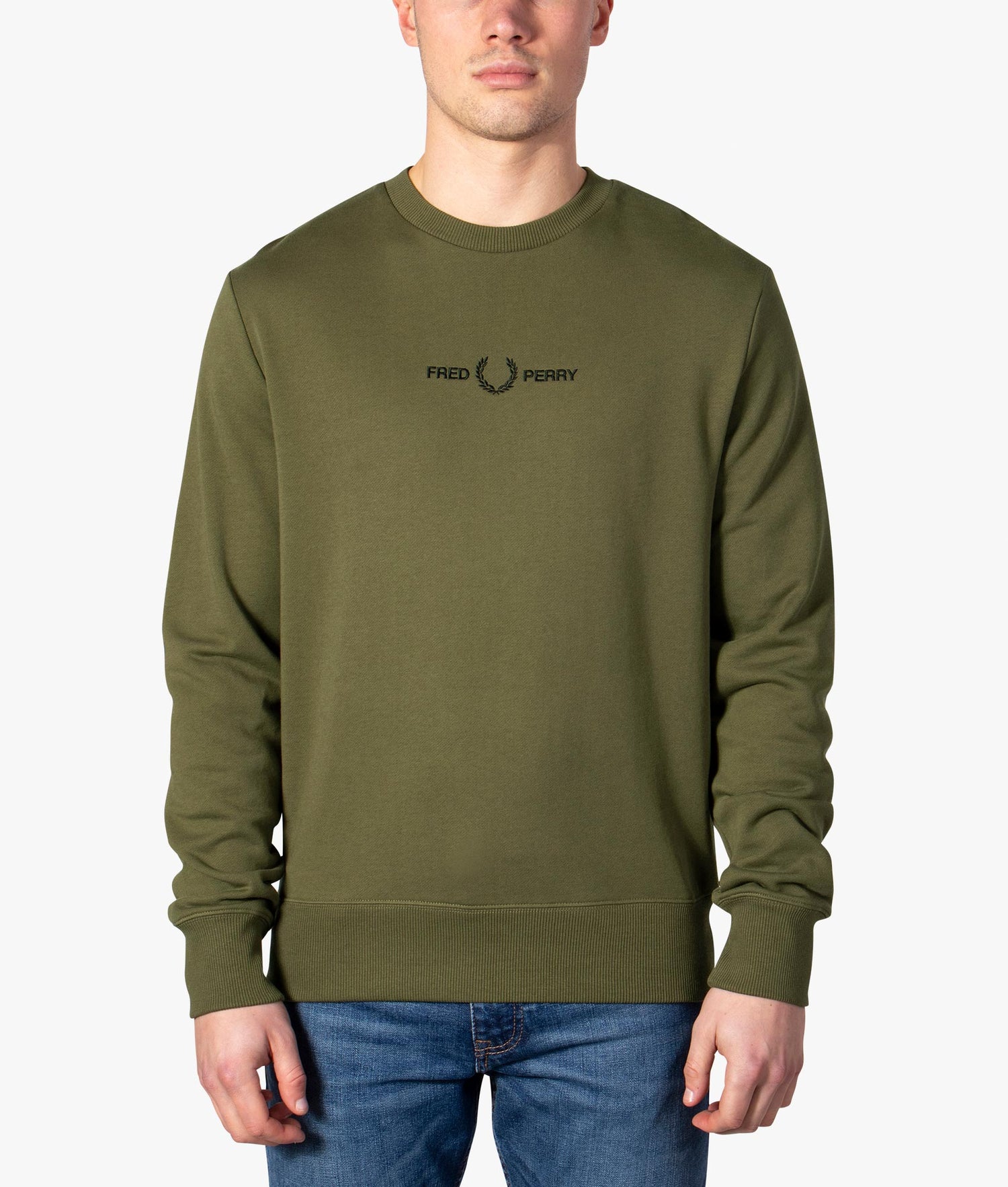 FRED PERRY☆ Crew Neck Sweatshirt LABEL GREEN Fred Perry crew neck sweatshirt in green | ASOS