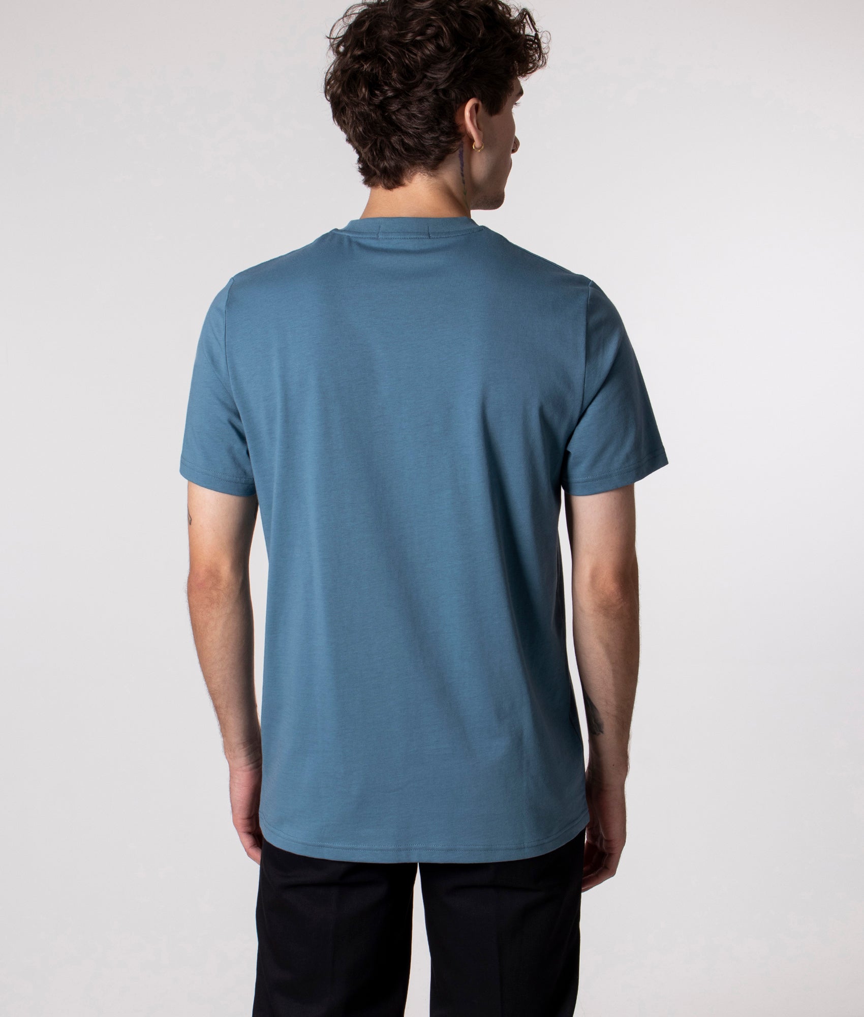 Fred Perry Embroidered T-Shirt in Ash Blue at EQVVS. Back Shot. 